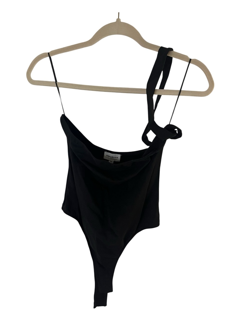 superdown Black Asymmetrical One Shoulder Bodysuit